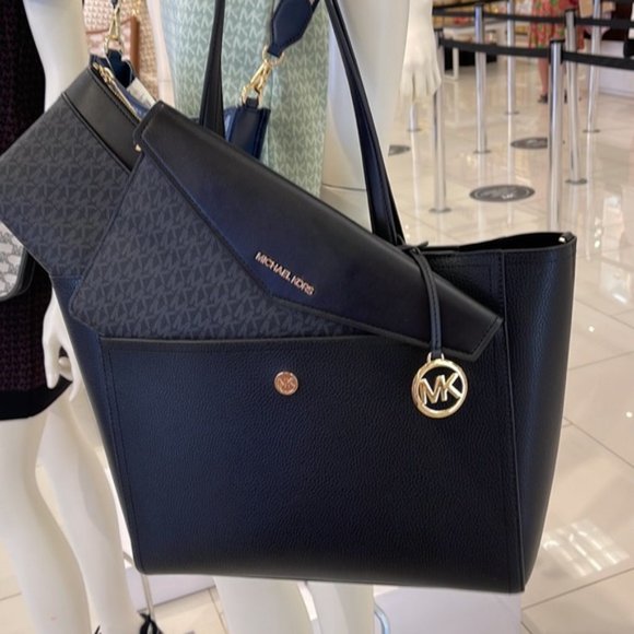 MICHAEL Maisie Large Pebbled Leather 3-in-1 Tote Bag BLACK / BLACK MULTI COLOR - Picture 5 of 16